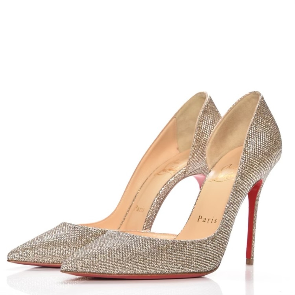 LOUBOUTIN 100 Silver/Gold Glitter/Lame Heels